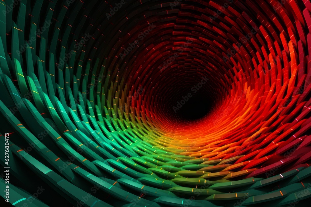 Fototapeta premium Spiral vortex with red and green colors. Beautiful illustration picture. Generative AI