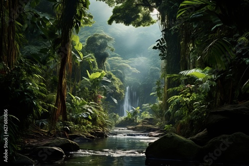 Tropical Rainforest with Diverse Plant  Generative AI