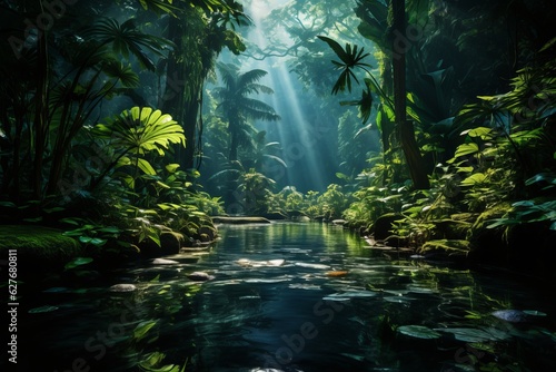 Tropical Rainforest with Diverse Plant  Generative AI