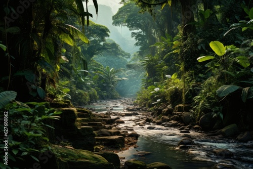 Tropical Rainforest with Diverse Plant  Generative AI