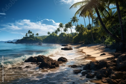 Tropical Paradise with Palm-Fringed Beaches, Generative AI