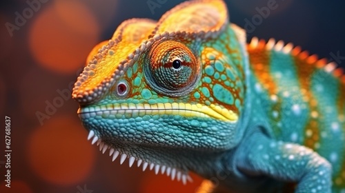 A beautiful view of chameleon in close up. Generative AI.