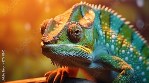 A beautiful view of chameleon in close up. Generative AI.