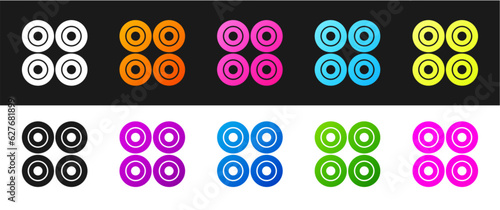 Set Skateboard wheel icon isolated on black and white background. Skate wheel. Vector