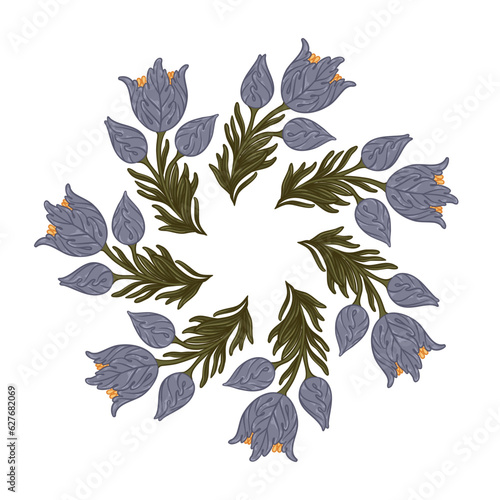 Floral Frame isolated on white background. Silhouette circle of leaves. Flora...