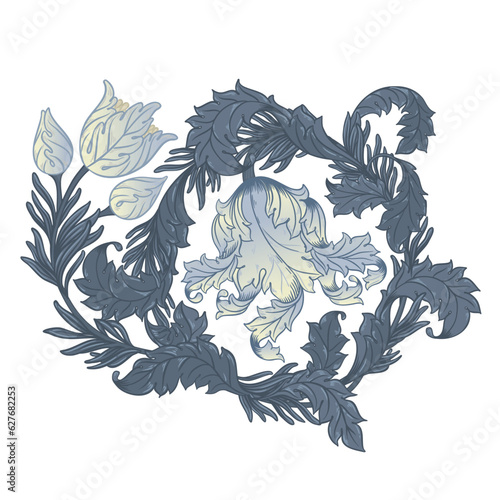 Floral vintage element. Enchanted Vintage Flowers. Arts and Crafts movement i...