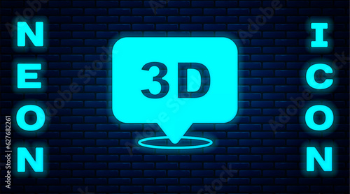 Glowing neon 3D word icon isolated on brick wall background. Vector