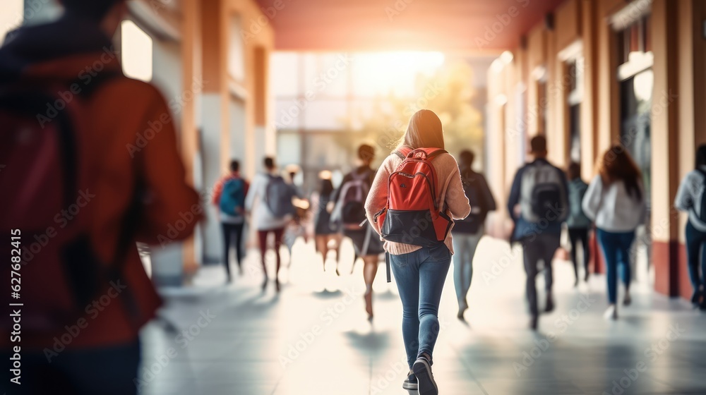 blurred group of young students going to class in fast movement, Generative AI