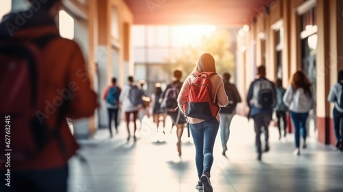 blurred group of young students going to class in fast movement, Generative AI