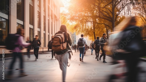 blurred group of young students going to class in fast movement, Generative AI