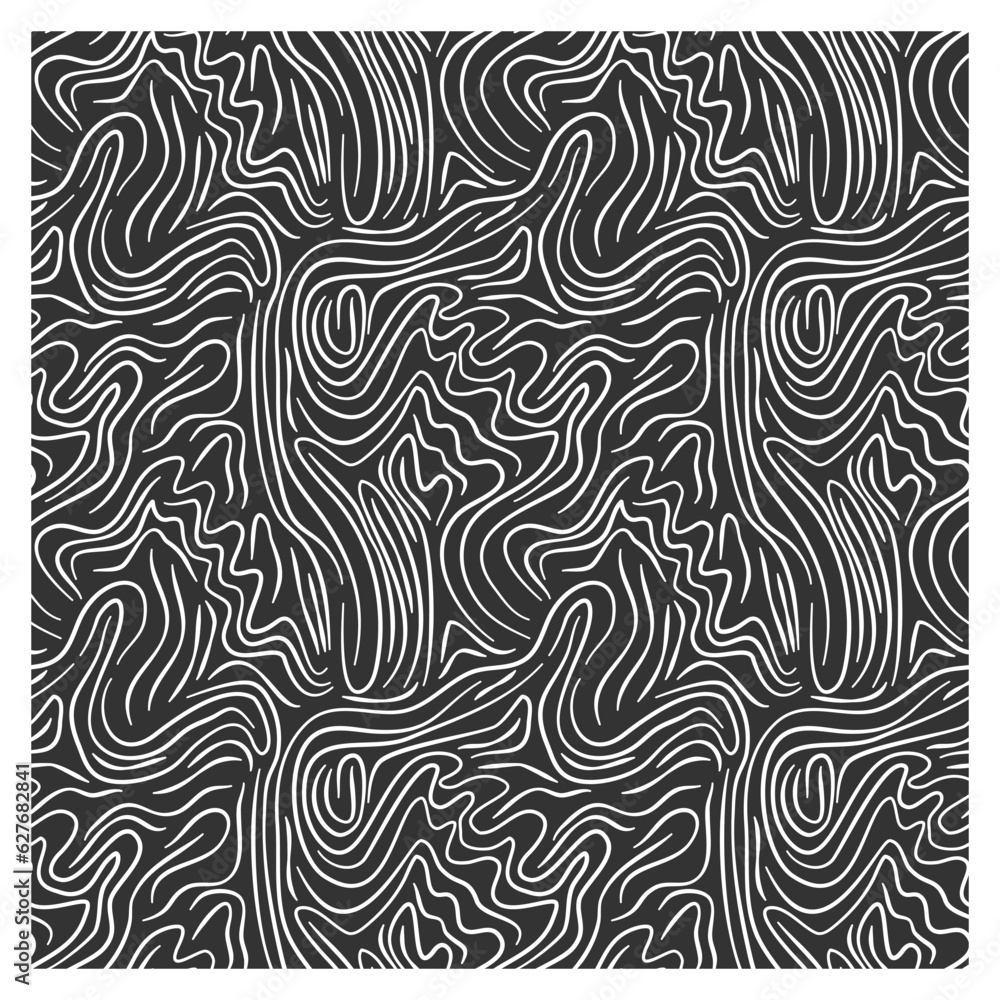 Seamless pattern with white squiggly waves. Design for backdrops and colouring book with sea, rivers or water texture.