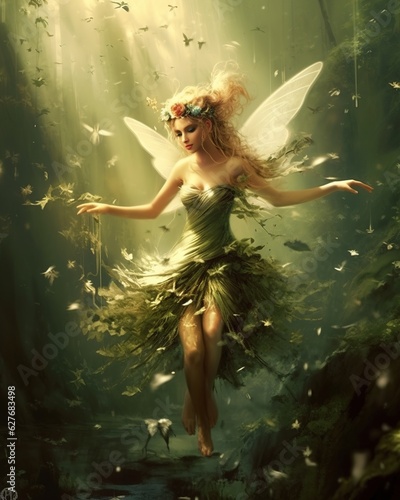 flying fairy with blonde hair and butterfly wings. Generative AI photo