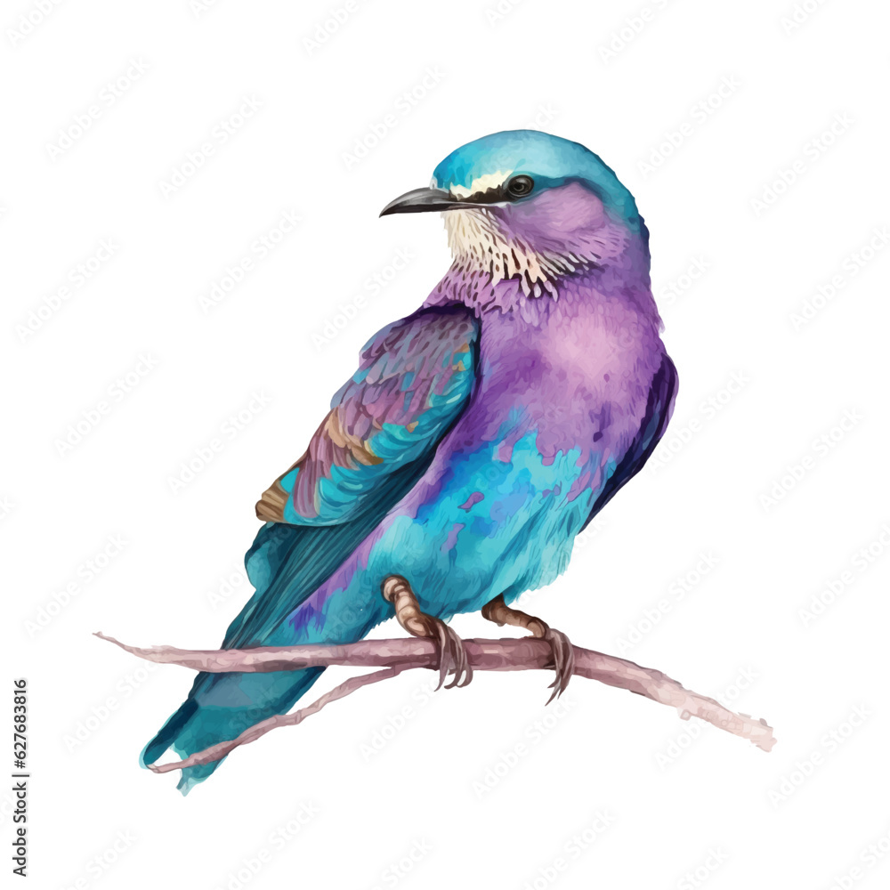 Fototapeta premium Lilac-breasted Roller bird watercolor paint 