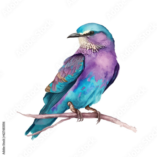 Lilac-breasted Roller bird watercolor paint  © Florin