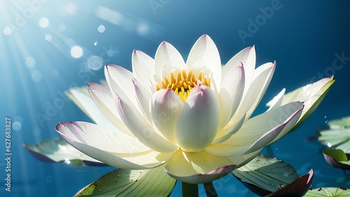 Close-Up of a Beautiful Waterlily Flower in the Bluish Waters ai generated