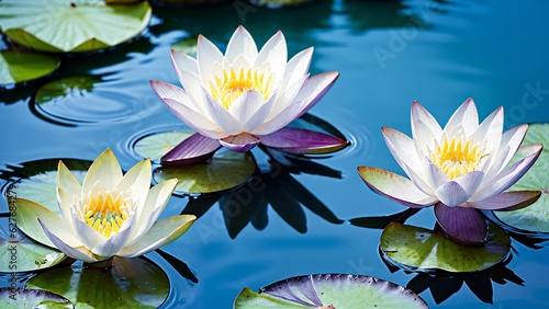 Close-Up of a Beautiful Waterlily Flower in the Bluish Waters ai generated