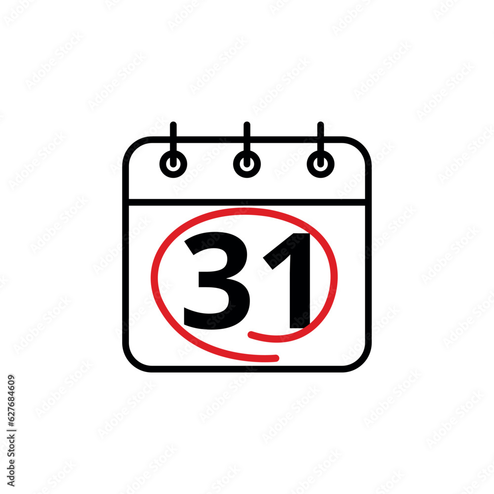 Calendar day flat vector icon. Special day marked on the calendar. Calendar icon vector illustration for websites and graphic resources, Day 31. Calendar day flat vector icon. Special day marked on the calendar. Calendar icon vector illustration for websites and graphic resources, Day 31.