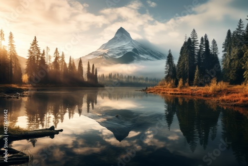 Tranquil Mountain Lake at Sunrise  Generative AI