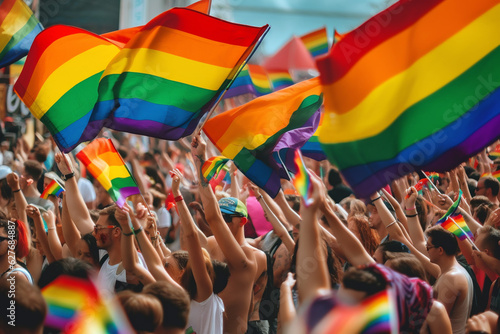 LGBT parade on the city street.