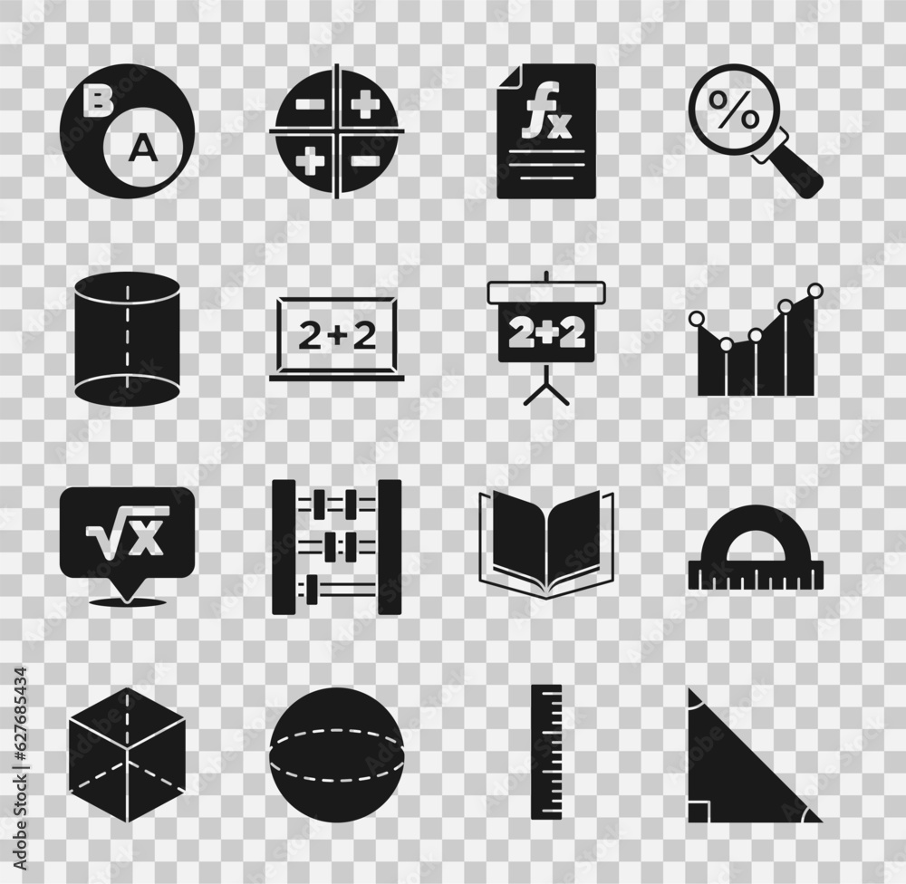 Set Triangle math, Protractor, Graph, schedule, chart, diagram, Function mathematical symbol, Chalkboard, Geometric figure, Subsets, is subset of and icon. Vector Set Triangle math, Protractor, Graph, schedule, chart, diagram, Function mathematical symbol, Chalkboard, Geometric figure, Subsets, is subset of and icon. Vector