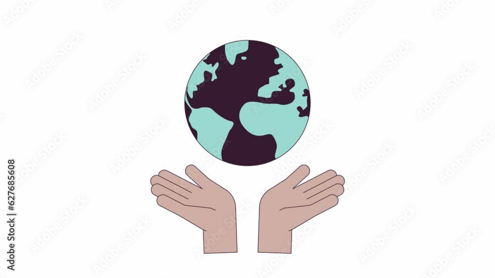 Hands holding planet globe line 2D animation. Globe in hands 4K video motion graphic. Earth protection. Holding world sphere. Working anywhere linear animated cartoon flat concept, white background Hands holding planet globe line 2D animation. Globe in hands 4K video motion graphic. Earth protection. Holding world sphere. Working anywhere linear animated cartoon flat concept, white background