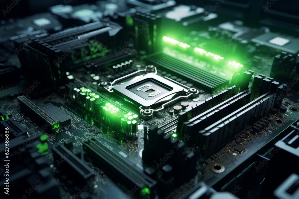 Motherboard, close up view. Beautiful illustration picture. Generative AI Motherboard, close up view. Beautiful illustration picture. Generative AI