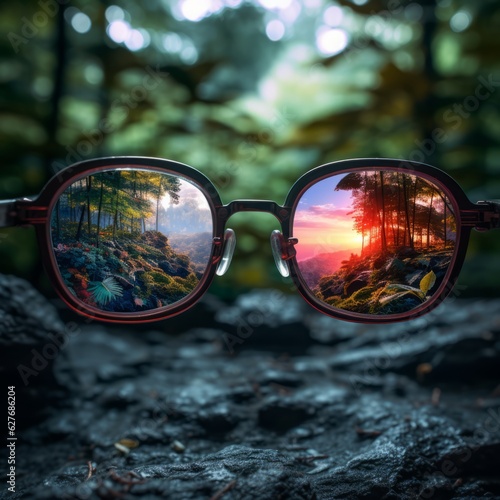 Focused view. Nature seen through glasses. Beautiful illustration picture. Generative AI © standret