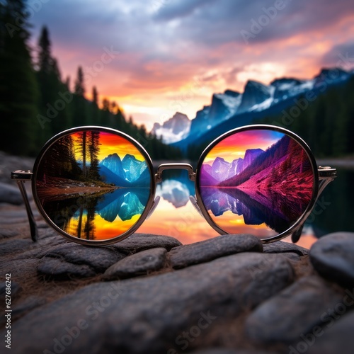 Focused view. Nature seen through glasses. Beautiful illustration picture. Generative AI © standret