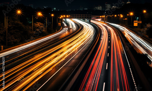 traffic on a highway at night