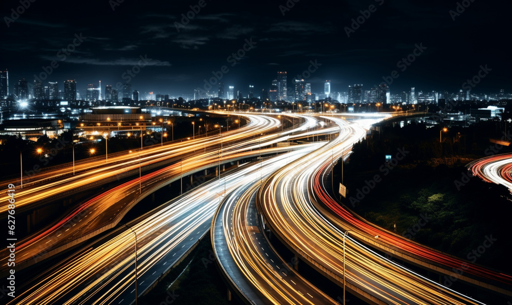 traffic on a highway at night