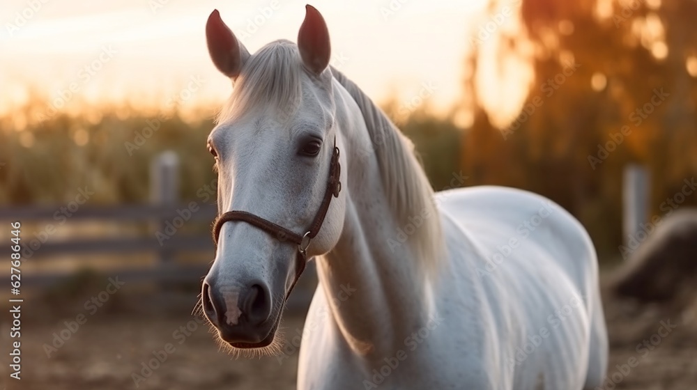 Obraz premium A beautiful view of horse in close up. Generative AI.