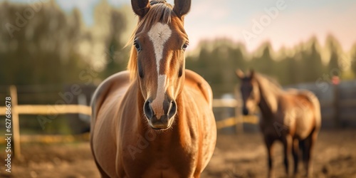 A beautiful view of horse in close up. Generative AI.