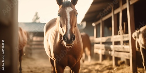 A beautiful view of horse in close up. Generative AI.