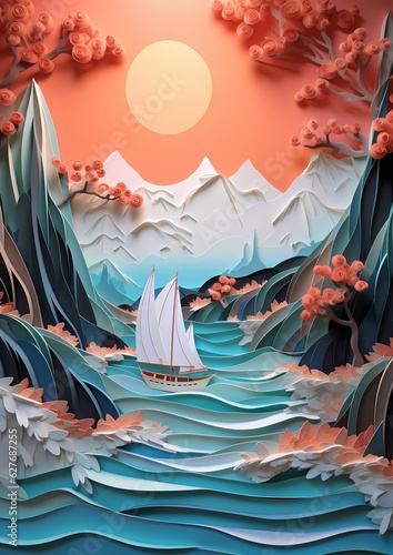 a piece of work that involves paper and boats