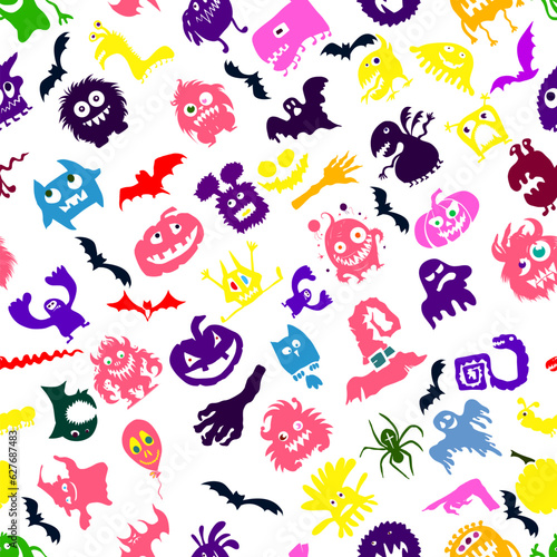 Seamless pattern halloween monsters. Vector illustration