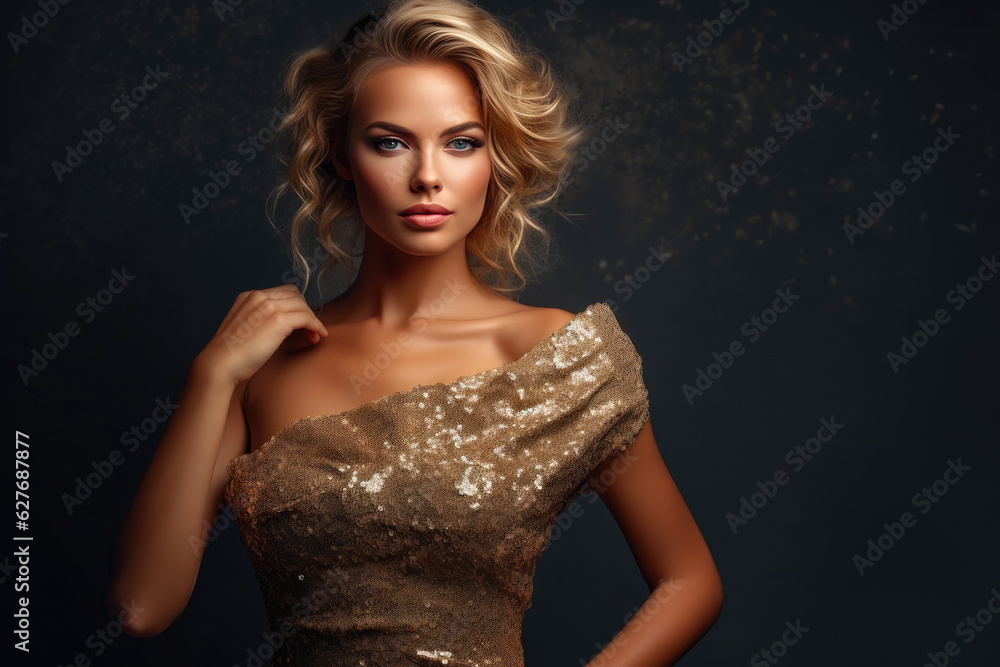 Stunning Fashion Model in Sequin Party Gown Stunning Fashion Model in Sequin Party Gown