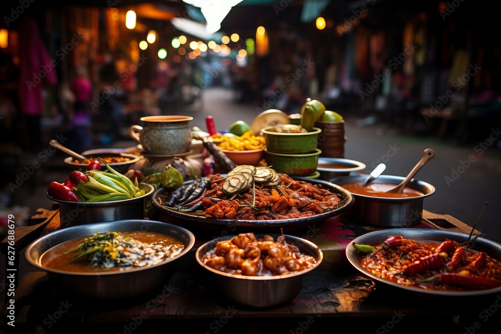 Vibrant Indonesian Street Food Market, Generative AI