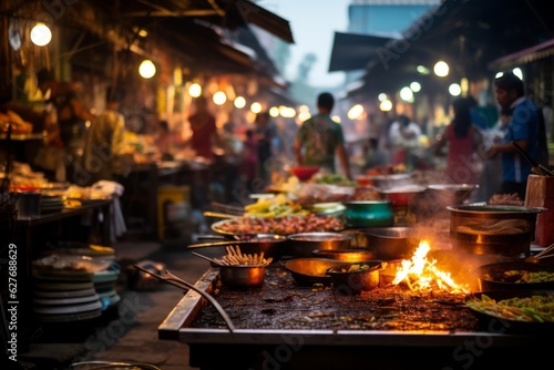 Vibrant Indonesian Street Food Market, Generative AI