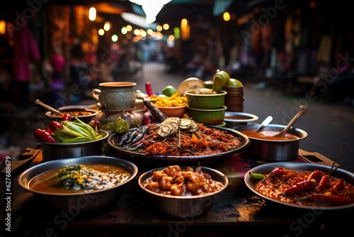 Vibrant Indonesian Street Food Market, Generative AI