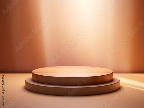 Round wooden podium with beautiful backlighting generative ai