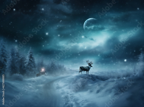 night christmas gift claus reindeer claus holiday sleigh winter santa december. Generative AI.