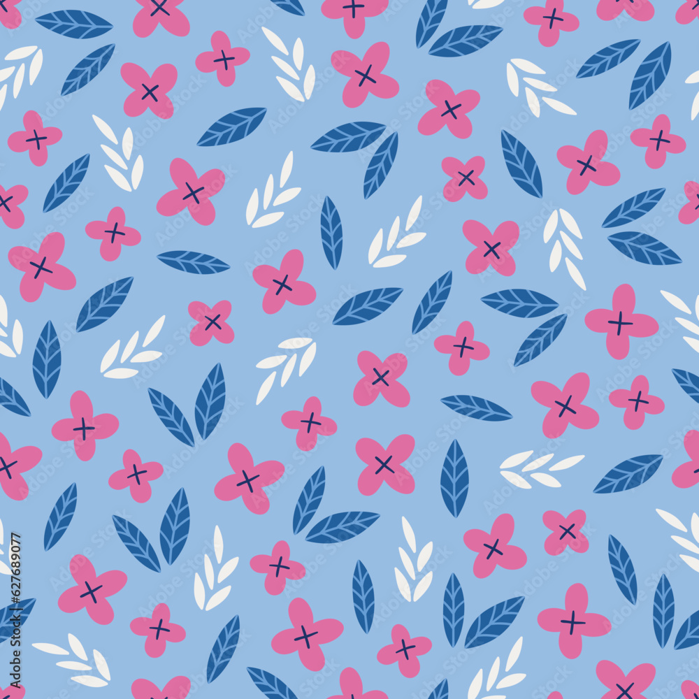 Summer seamless pattern with flowers and leaves Summer seamless pattern with flowers and leaves