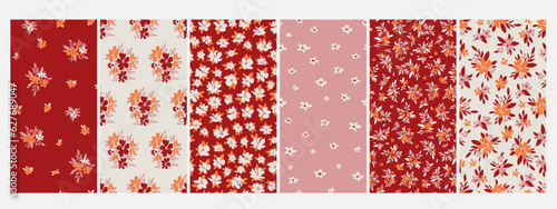 Trendy floral background with elegant small flowers on field for digital wallpaper and garment in liberty style ,ornate vector template