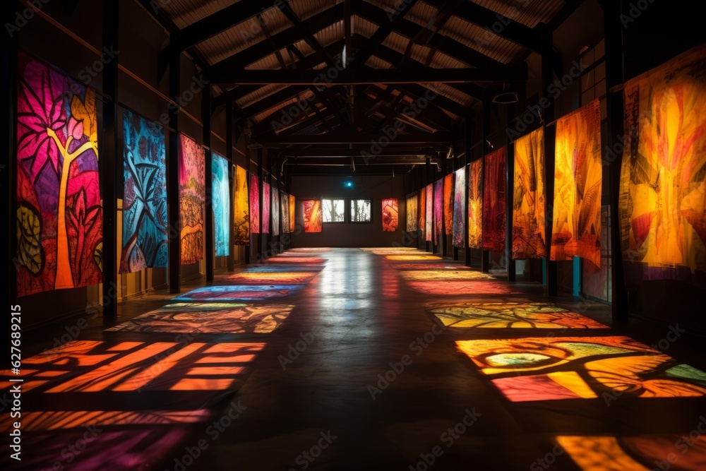 Colorful Batik Fabric Exhibition, Generative AI