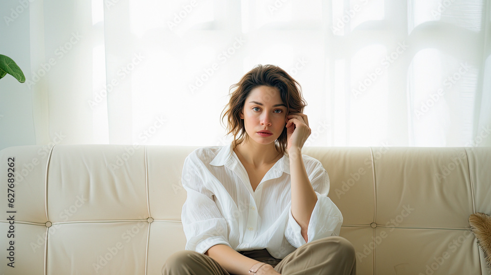 Sad and Depressed Woman Deep in Thought Outdoors. ai genertive Sad and Depressed Woman Deep in Thought Outdoors. ai genertive