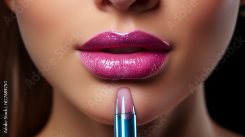 woman applying lip gloss