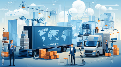 Logistics Efficiency: Businessmen, Trucks, and Boxes (Illustration)