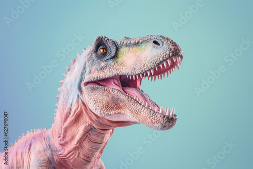 Head of pastel colored dinosaur on blue background © Firn