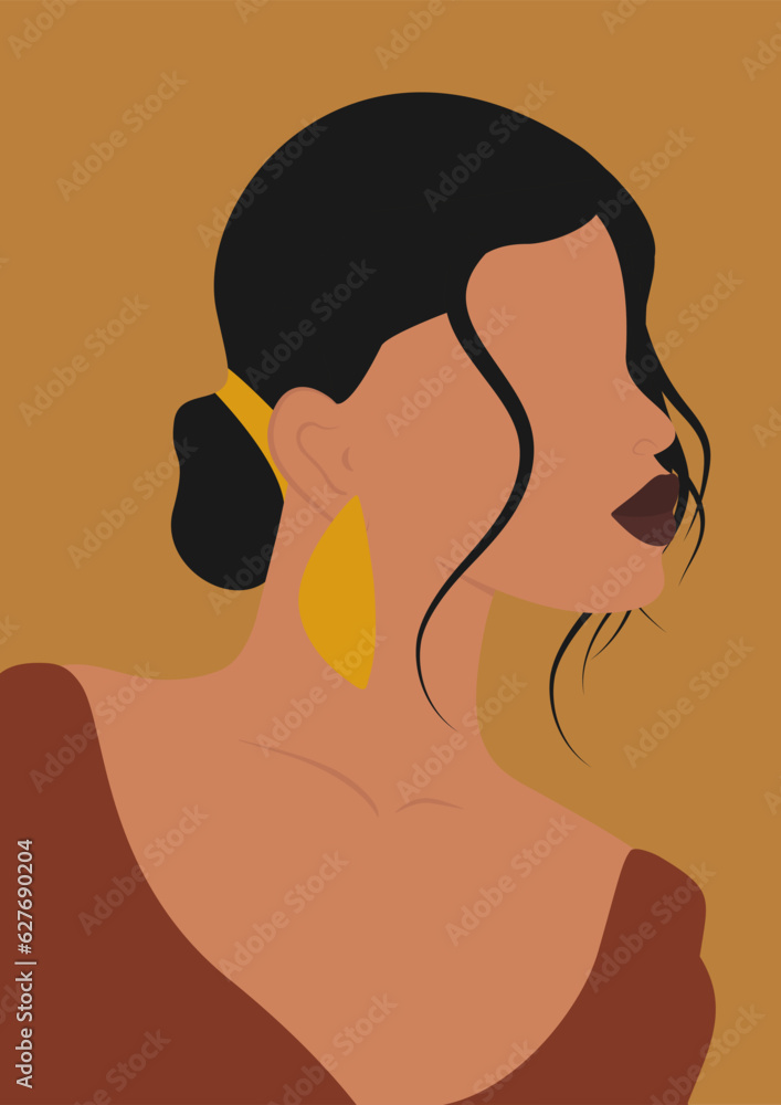 Hispanic woman in red dress aesthetic illustration poster