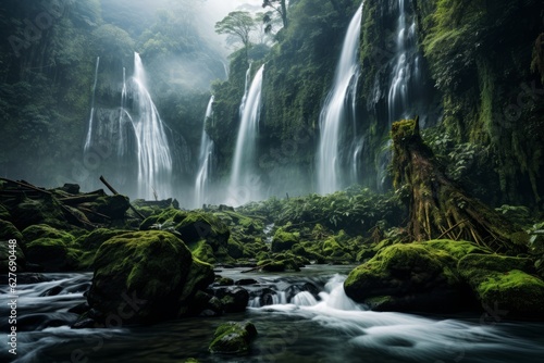 Majestic Waterfall in North Sumatra, Generative AI